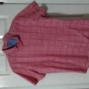 Izod Short sleeve button down shirt L Pink plaid